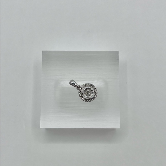 Round Natural Diamond Sterling Silver Necklace - Picture 5 of 7